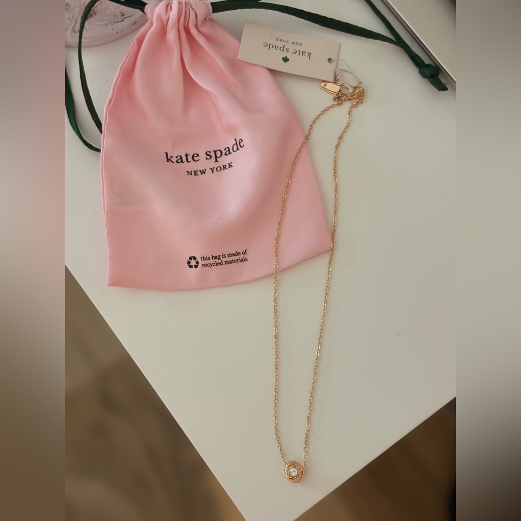Kate Spade Gold Pendant Necklace With Pink Pouch